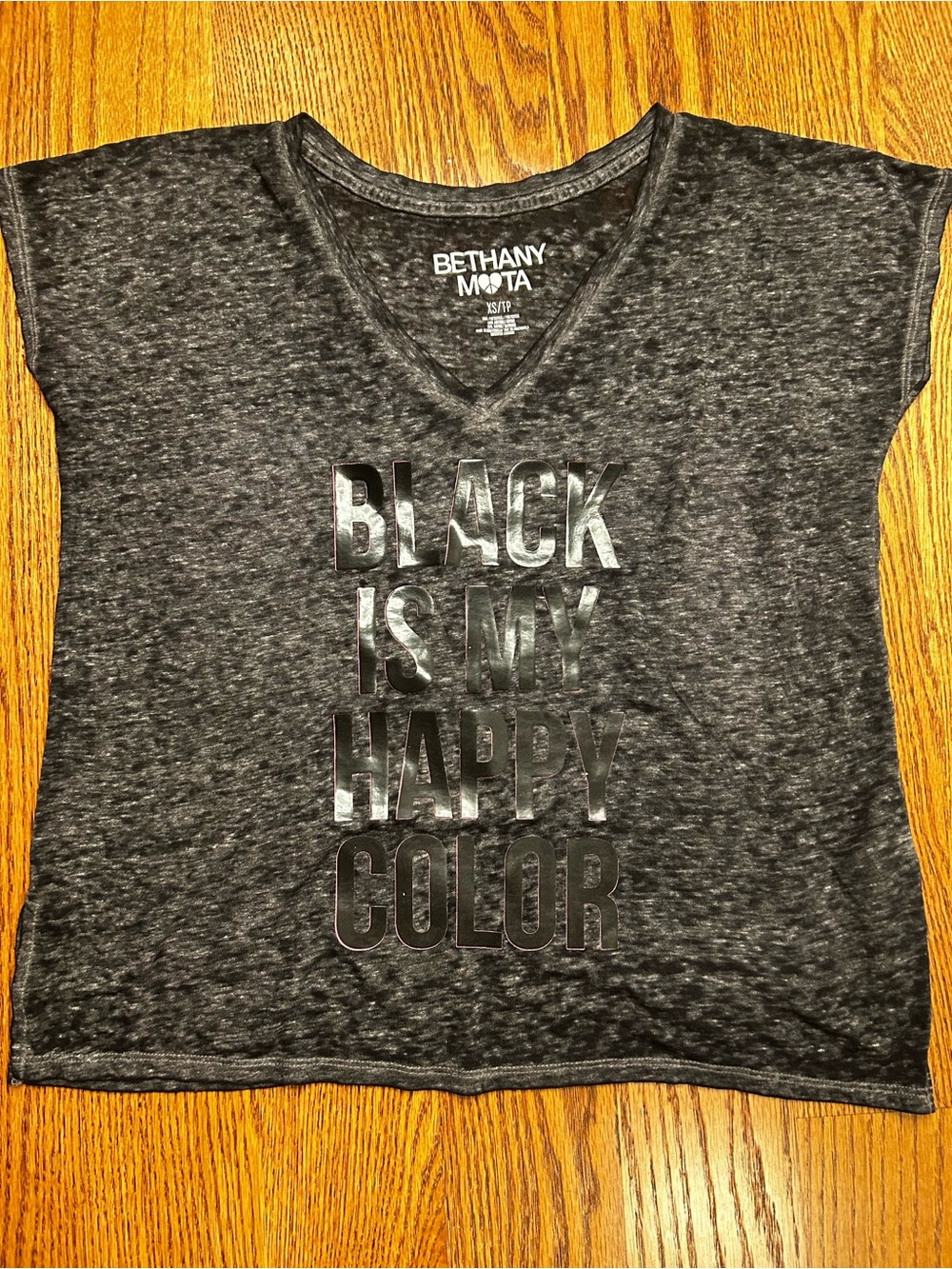 Bethany Mota Black Short Sleeve V-Neck Graphic Tee